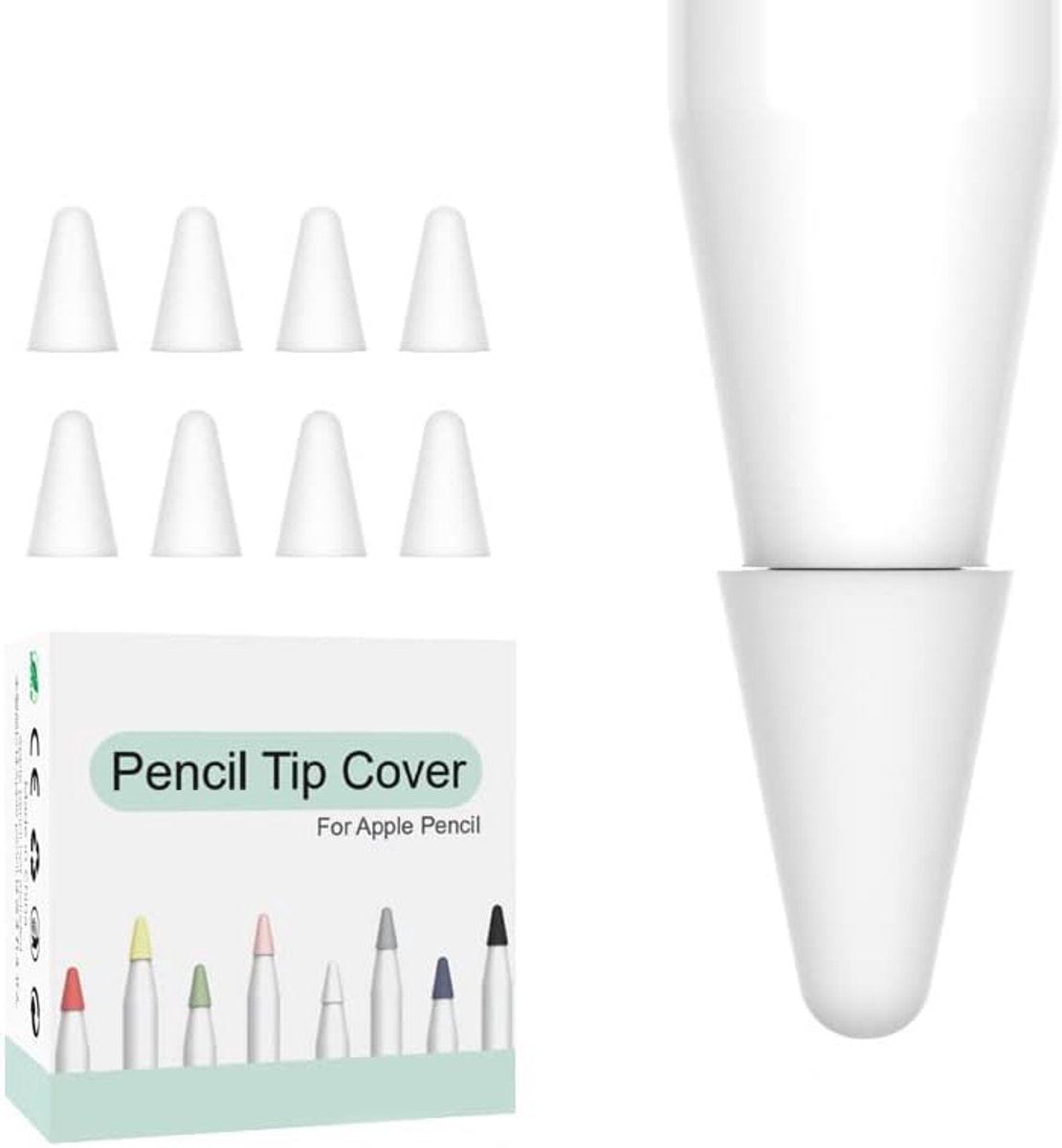 8 stuks reserveopzetstukken compatibel met Apple Pencil 1e 2e generatie Apple Pencil siliconen beschermkappen voor iPad Pro 11 inch 10,5 inch 12,9 inch 9,7 inch wit
