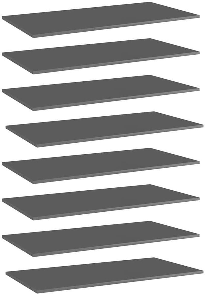 Planken 8 STK. Houtmateriaal hoogglans grijs 80x30x1.5