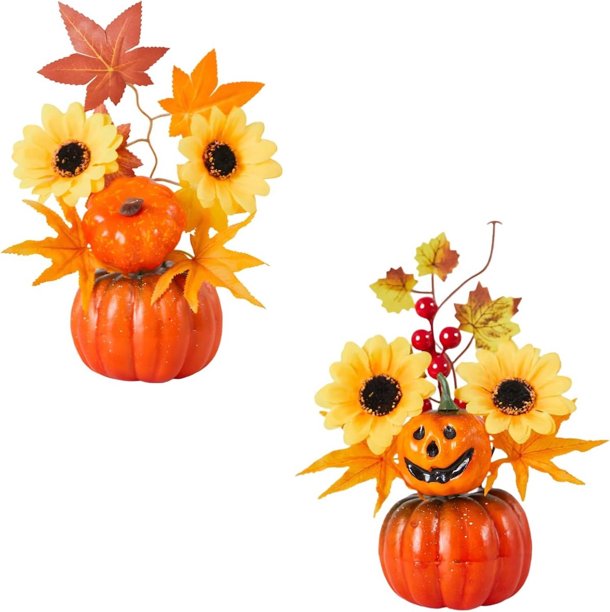 2 stuks herfstpompoendecoratie, Halloween-pompoendecoratie, tafeldecoratie, kunstmatige esdoornbladeren, sierpompoenen voor herfst, Thanksgiving, oogstfeest, decoratie, Halloween, Thanksgiving