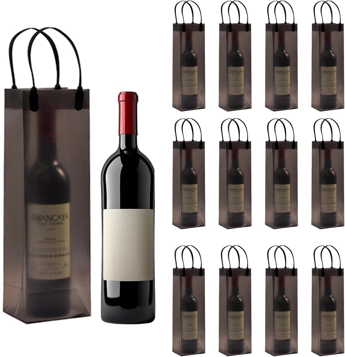 12 stuks elegante champagnezakjes zwart doorzichtig met handvat - geschenkverpakking voor wijnflessen Kerstmis bruiloft party