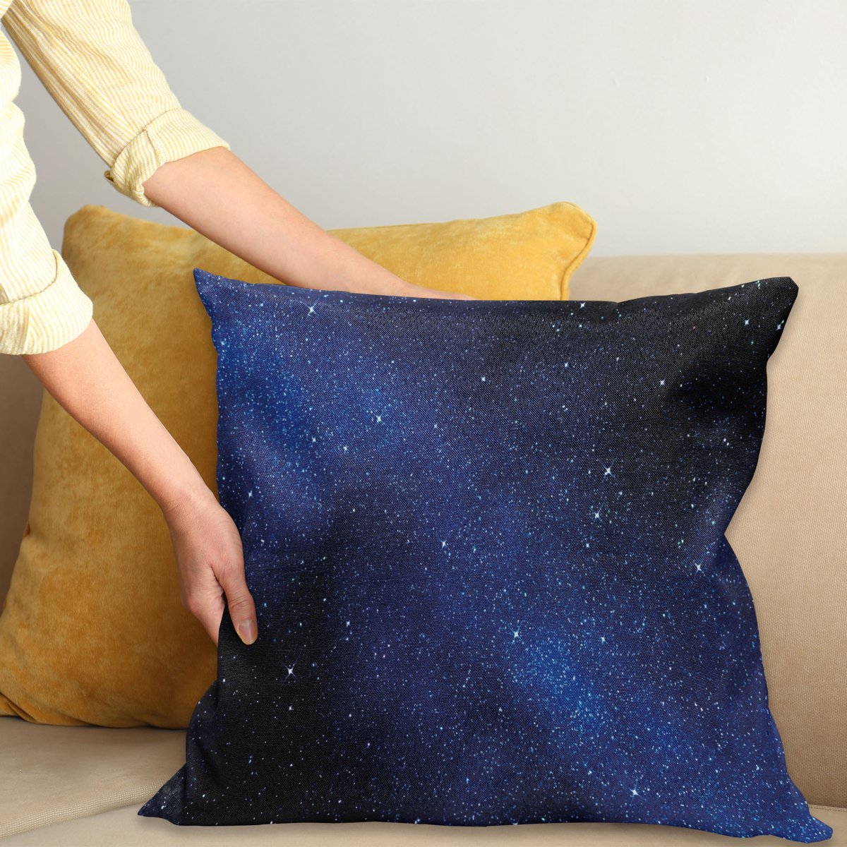 ABAKUHAUS Nacht Lucht Sierkussenhoes, Nevel Galaxy Sterren Milky Way in Ombre Kleuren Ruimte Universum Afbeelding, Decoratieve Vierkante Sierkussenhoes, 50 x 50 cm, Blauw Wit