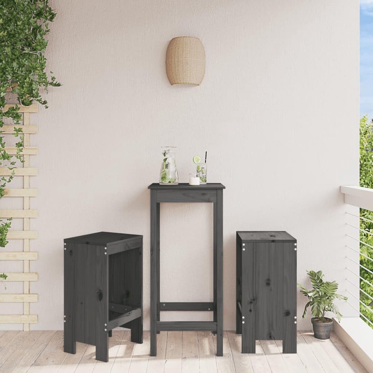 Massief grenen 2 stuks grijs 40 x 36 x 75 cm, houten barstoelen met voetsteun, rustieke eetkrukken patio balkon, robuuste zitting tot 110 kg