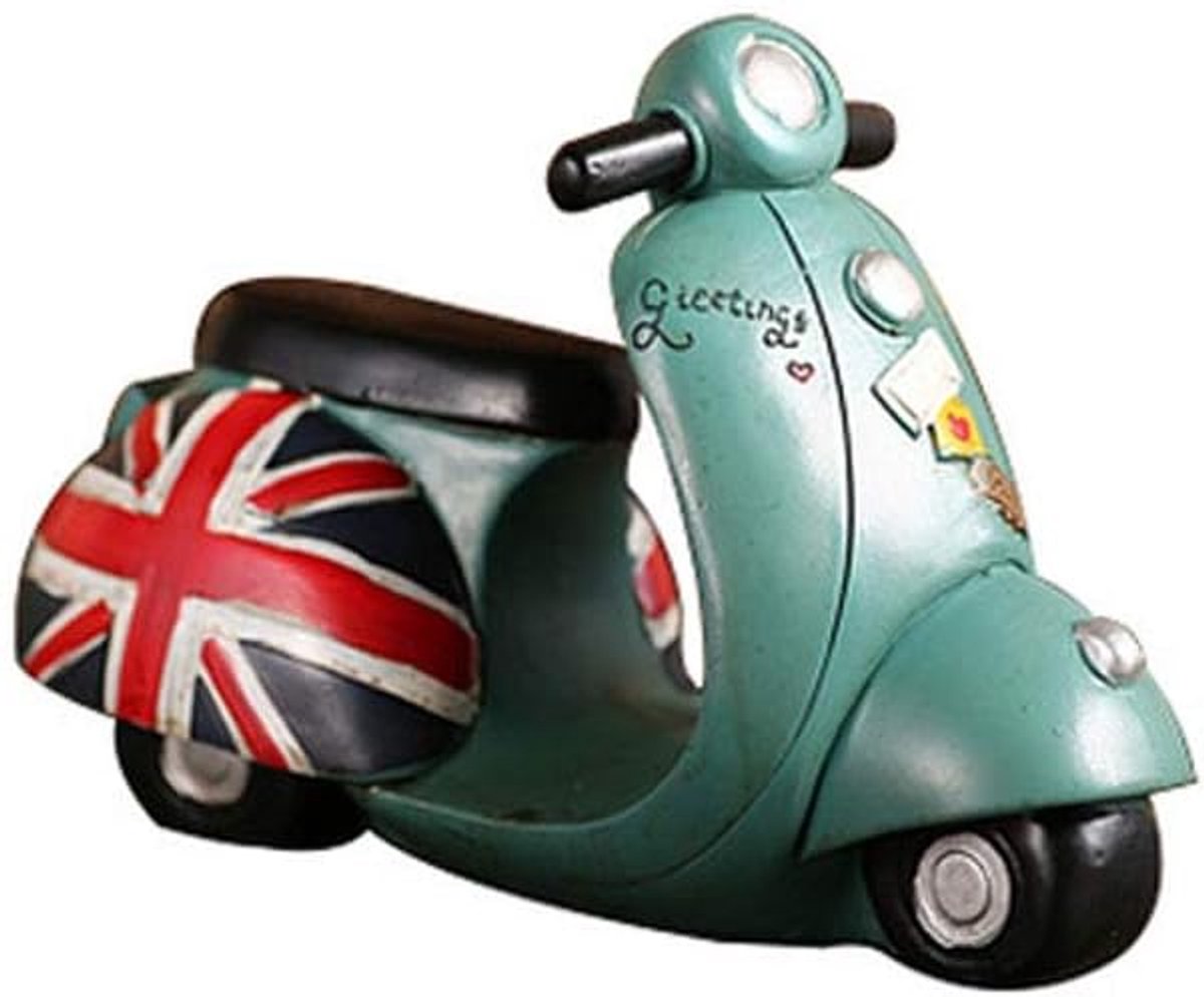 Spaarpot Piggy Bank British Style Resin Hand Painted Motorcycle Piggy Bank Gift For Kids Decoratie Creative Slaapkamer Woonkamer Money Bank (Color : Blue)
