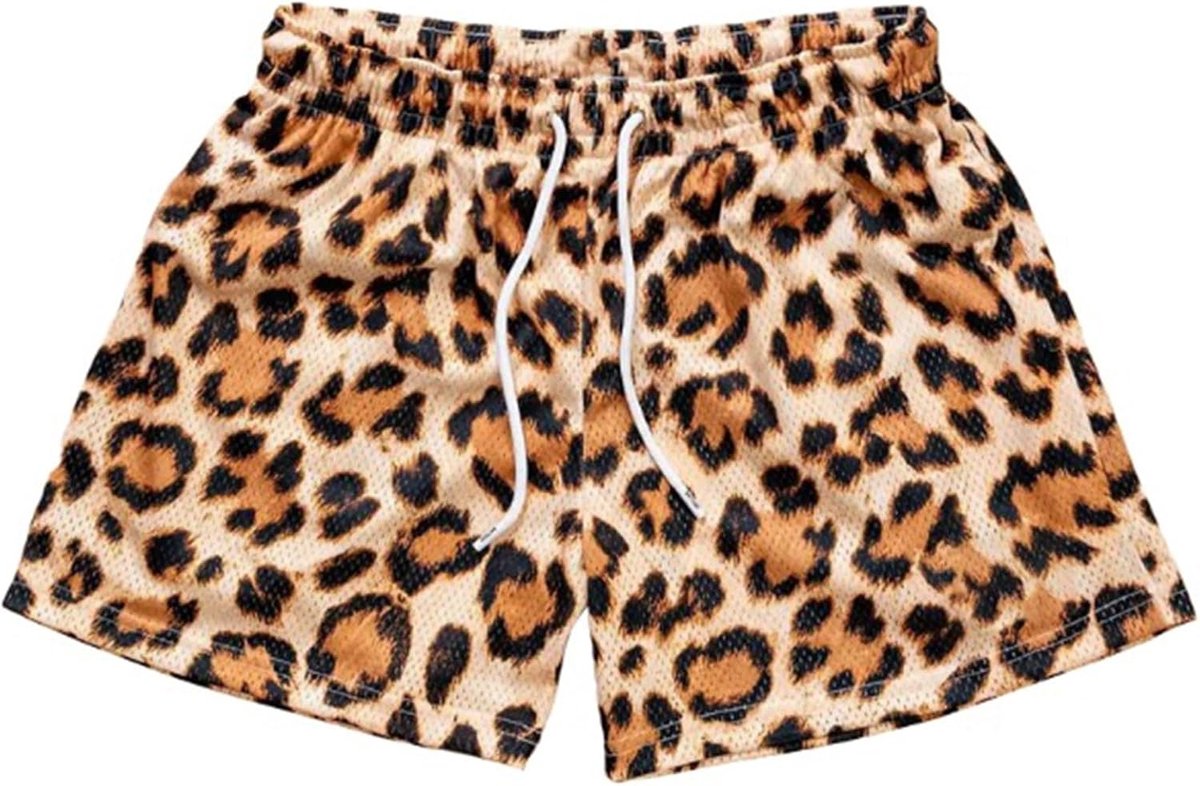 Broek met luipaardprint voor heren, sportbroek, fitness, strandbroek voor heren, badpak