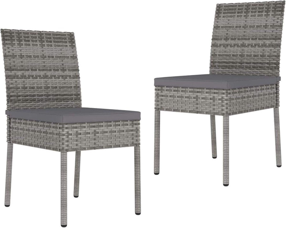 Eetkamerstoelen voor de tuin, rotan, grijs, 2 stuks