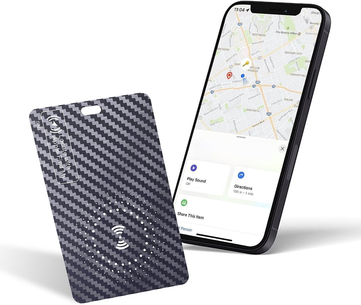 Wallet Tracker Card, Dunne Bluetooth Tracker, werkt alleen met Apple Find My iOS, oplaadbaar, portemonnee finder en item locator voor portemonnee, bagagelabel en meer Zwart