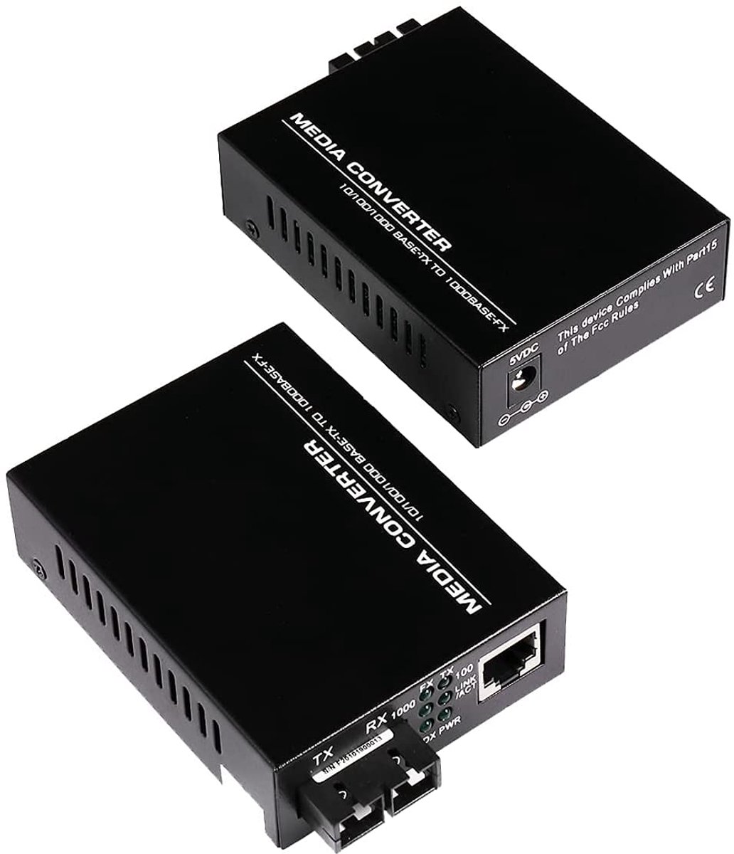 Paar 2-pack multi-mode dual SC Fiber Gigabit Ethernet Media Converter - Mini 10/100/1000Base-T RJ45 naar 1000Base-SC, 2 km bereik, 850-1310nm golflengte, AC 230V voeding