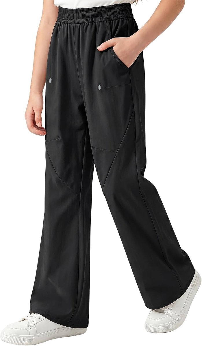 Outdoorbroek voor meisjes, UPF 50+ UV-bescherming, waterdichte joggingbroek met reflecterende strepen, elastische bell-bottombroek, zomerse regenbroek voor kinderen van 5-15 jaar