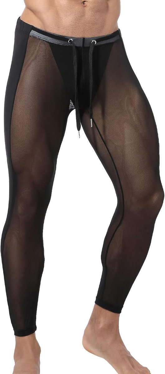 Heren pure legging zomer ademend mesh pure yoga broek strakke visnet broek sexy doorschijnende mesh broek