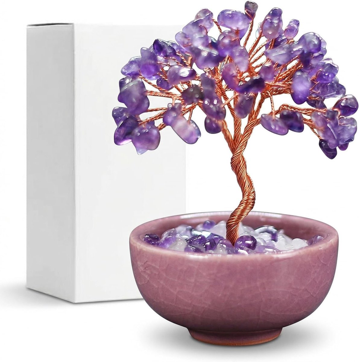 levensboom amethist met 63 stenen, feng shui kristal van rijkdom, geschenkdoos, woondecoratie, spiritueel cadeau voor vrouwen