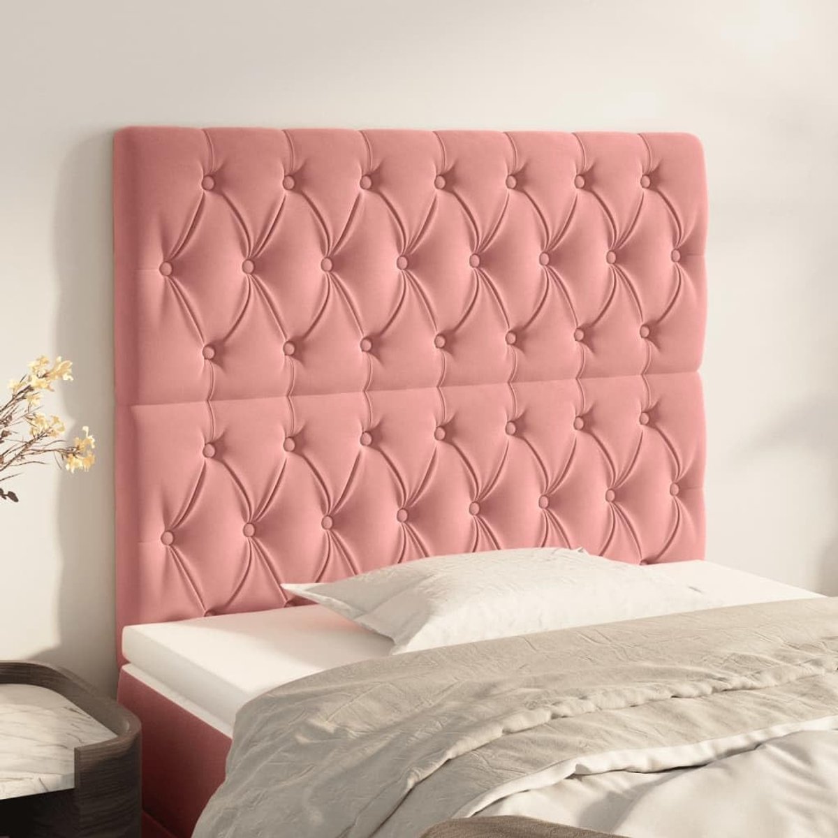 Hoofdborden, 2 stuks, roze, 90 x 7 x 78/88 cm, fluweel, voor de slaapkamer, hotel, hoofdeinde, werkkamer, voor slaapkamer, tweede slaapkamer, hotel