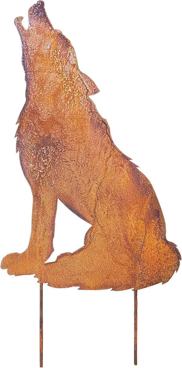 Heulender Wolf metaal roest tuindecoratie patina