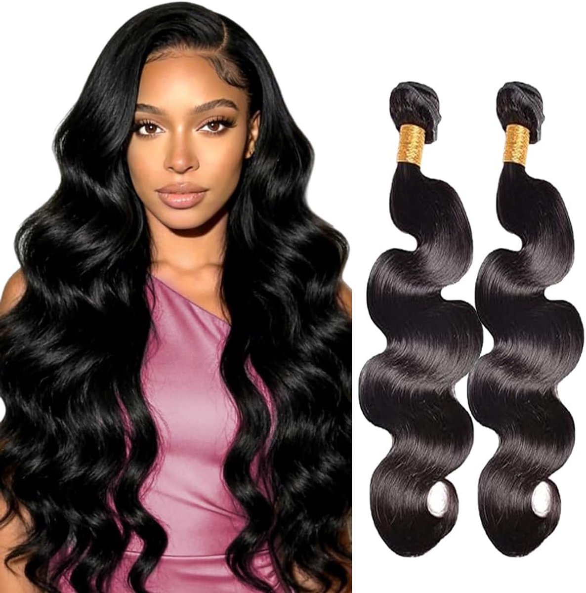 Wave Human Hair Bundles Sew in Hair Natural Black Real Hair Extensions 2 Bundles Unprocessed Human Hair Minimal Smell Low Shedding for Women 22 22 Inch