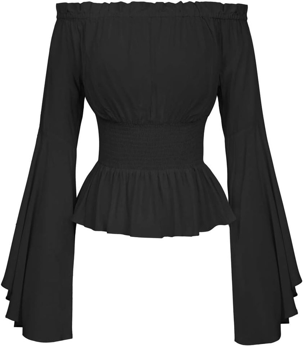Poque BP468 Damesblouse, gothic, middeleeuwse blouse met korte mouwen