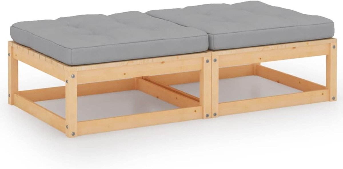 Kruk voor in de tuin, 2 stuks, massief grenenhout, bank, chaise longue, modern, minimalistisch, dikke zitting voor slaapkamer, woonkamer, woning, type 6