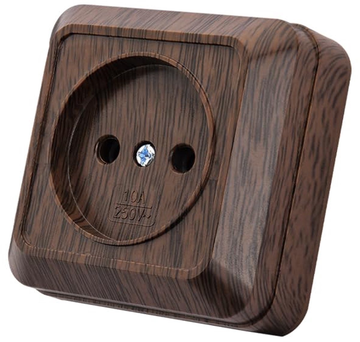 Stopcontactenset, binnenwandcontactdoos 250 V AC 16 A, donkere houtnerf, niet geaard, MZ-03