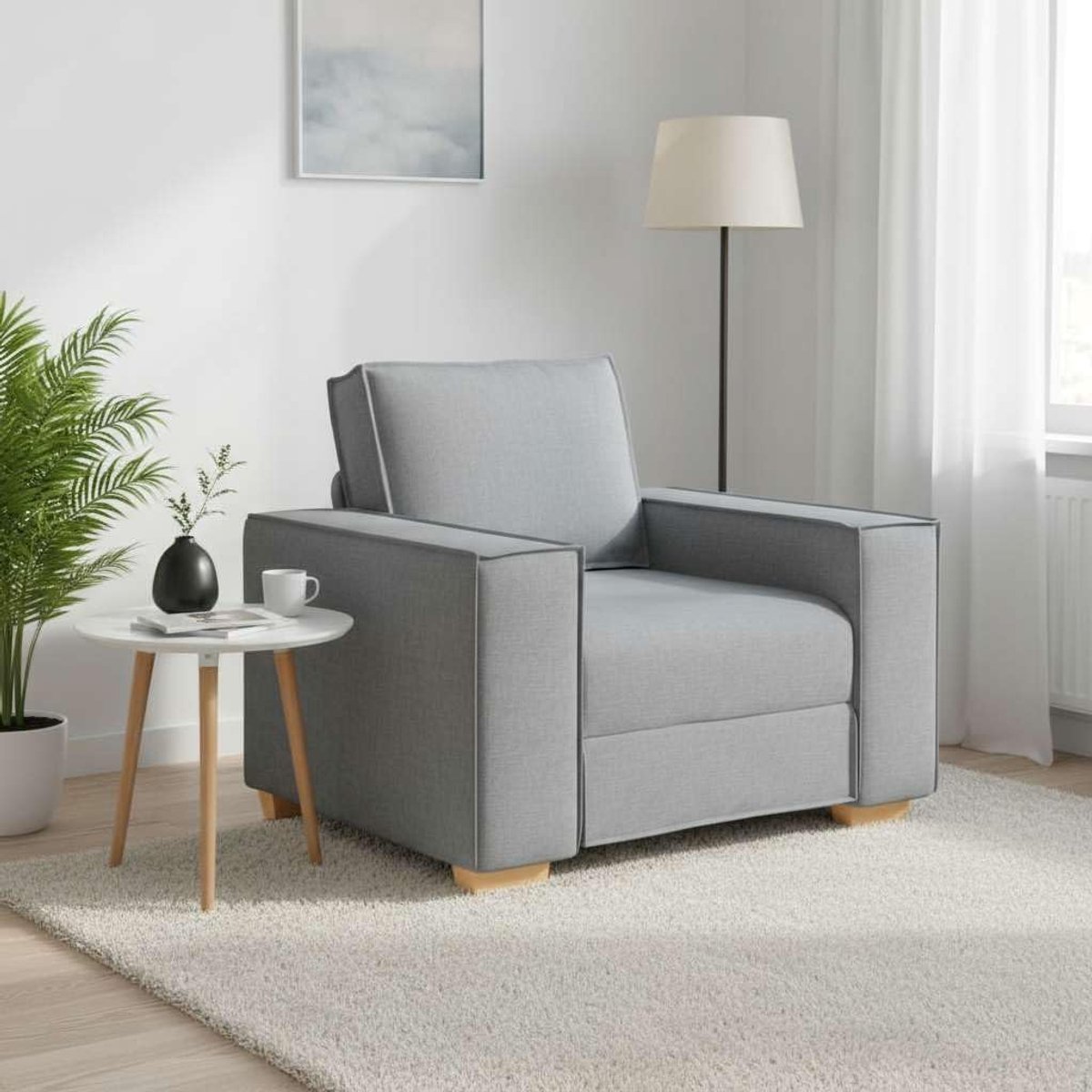 Comfortabele stoel sofa stoel lichtgrijs 100x78x84 cm stoffen bekleding zitmeubel met brede armleuningen en stabiel houten metalen frame voor woonkamer kantoor