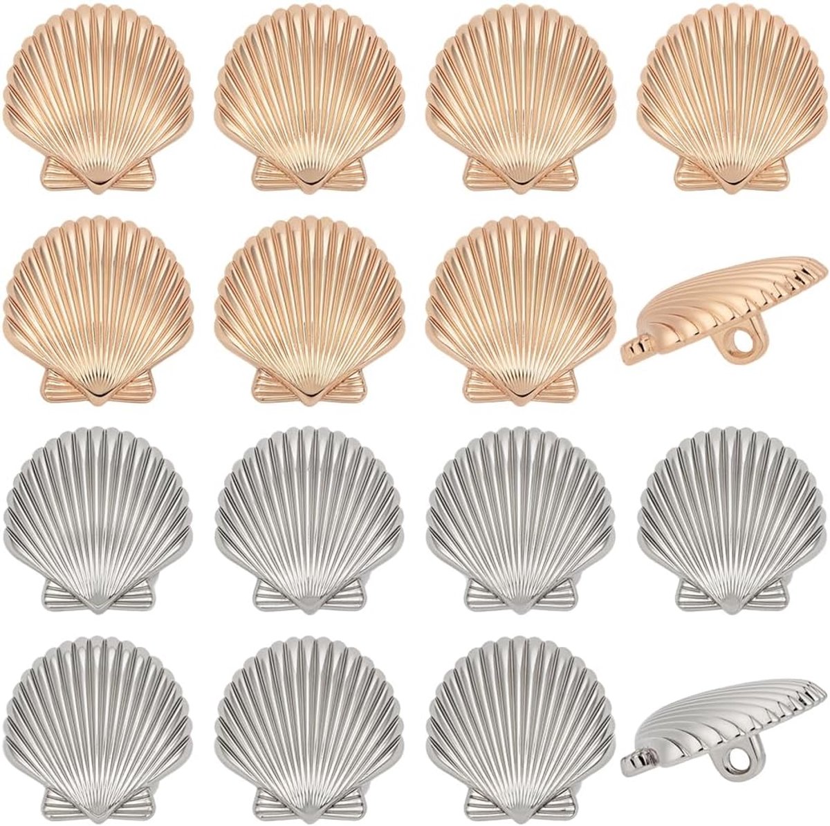 1 doos 40 stuks 2 kleuren goud glinsterende schelpen in de vorm van de oceaan metalen knopen legering zilverkleurige steel zeeschelp knopen bulk voor naaien maken van overhemden pakken jasse