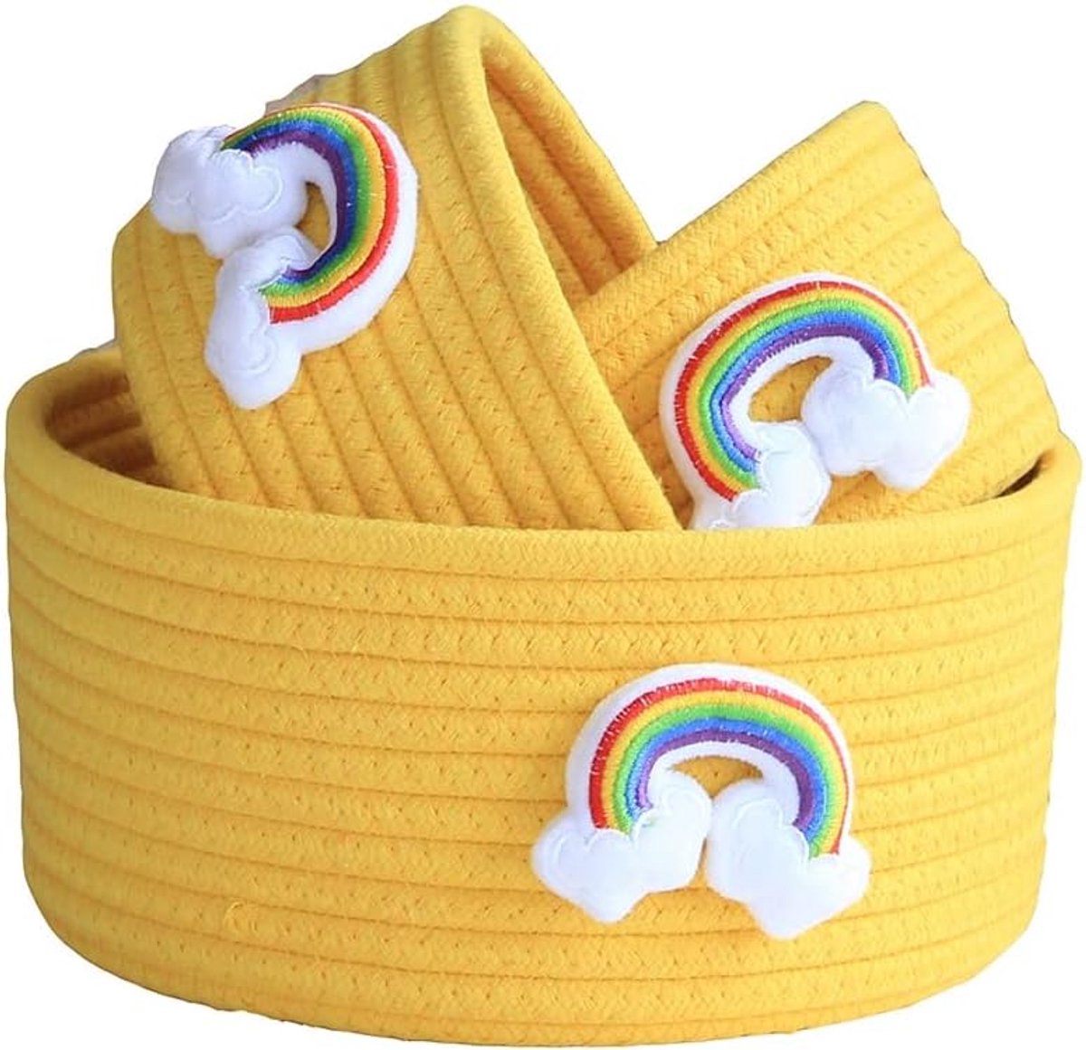 Set van 3 Opbergmandjes, Katoenen Touw, Geweven Opbergbakjes, Opbergmanden, Gevlochten Mand voor Kantoor, Slaapkamer, Geel
