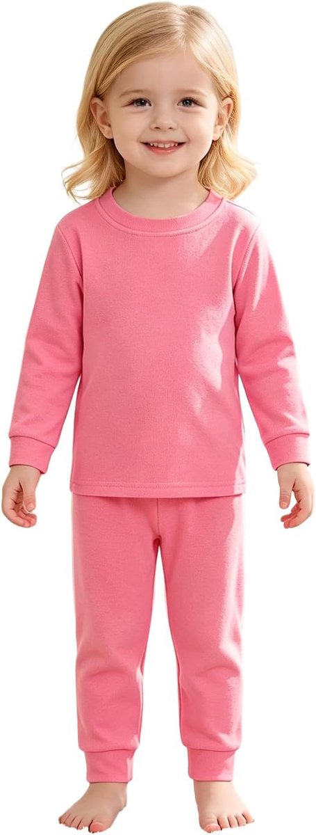 Kinderpyjama voor meisjes, tweedelige pyjama, bovendeel + broek, set van 2-9 jaar, peuterpak, lange mouwen, huispak, effen, 2-delig, nachtkleding, zachte loungewear