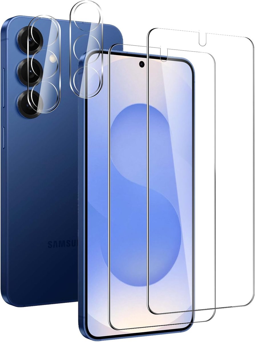 2 Stuks Transparante Gehard Glas Scherm Beschermer + 2 Stuks Lens Beschermer voor Samsung Galaxy S25 5G, 9H Hardheid, HD Duidelijk, Anti-Vingerafdruk, Anti-Kras, Precies Passend