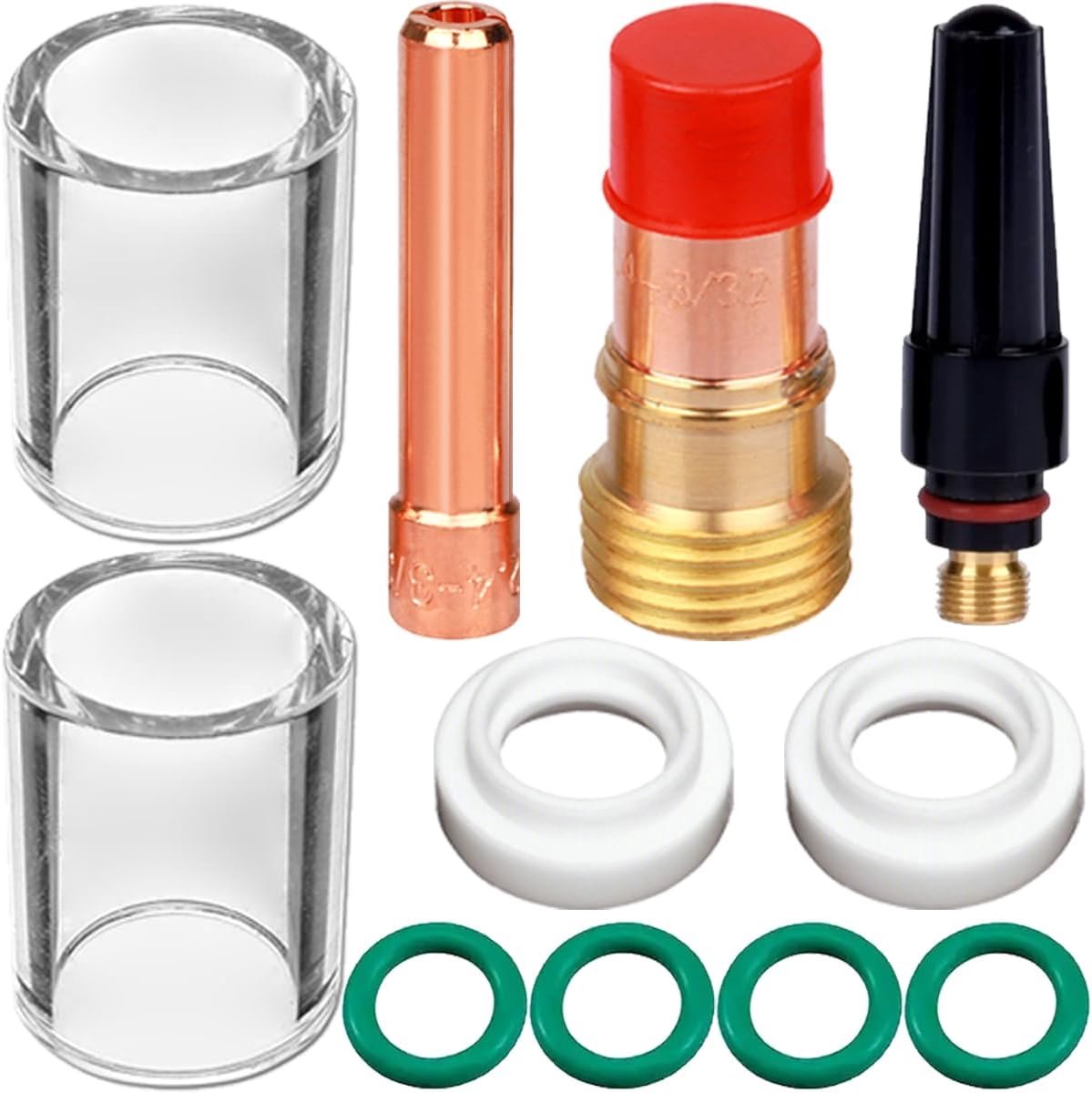 Kits for TIG Stubby Gas Len #10 Glass Cup Back Cup Collet Gasket O-ring for TIG WP-17/18/26 Welder Torch Consumables Accessories 57Y03 Medium Back Cap (11Pcs)