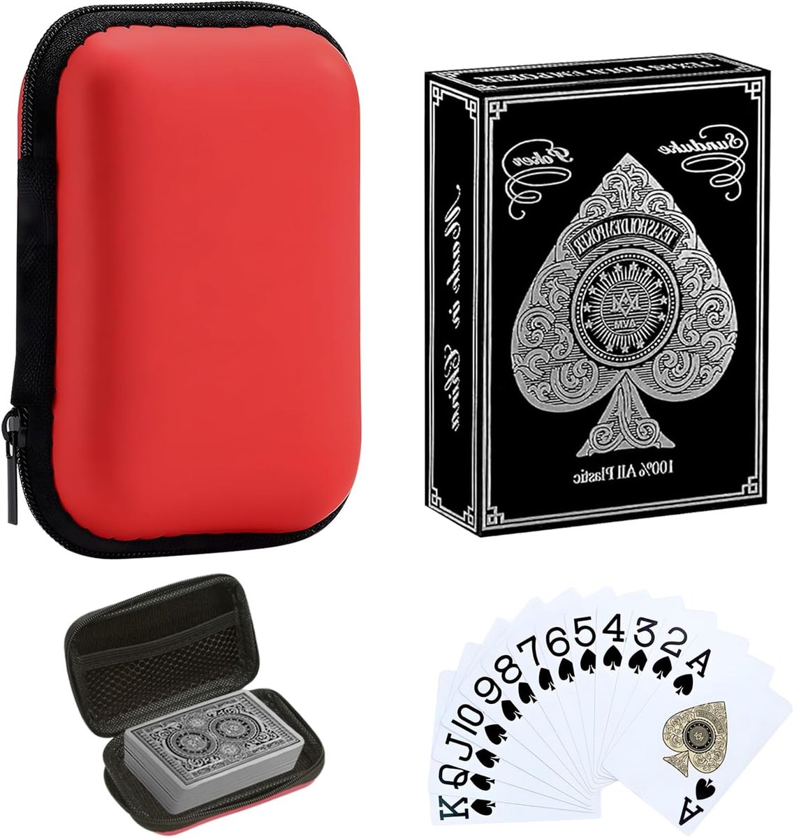 Plastic Speelkaarten - Jumbo Index Pokerdeck met Grote Print voor Volwassenen, Premium Professionele Kaartenset met Opbergdoos, Cadeauklaar (Zilver)