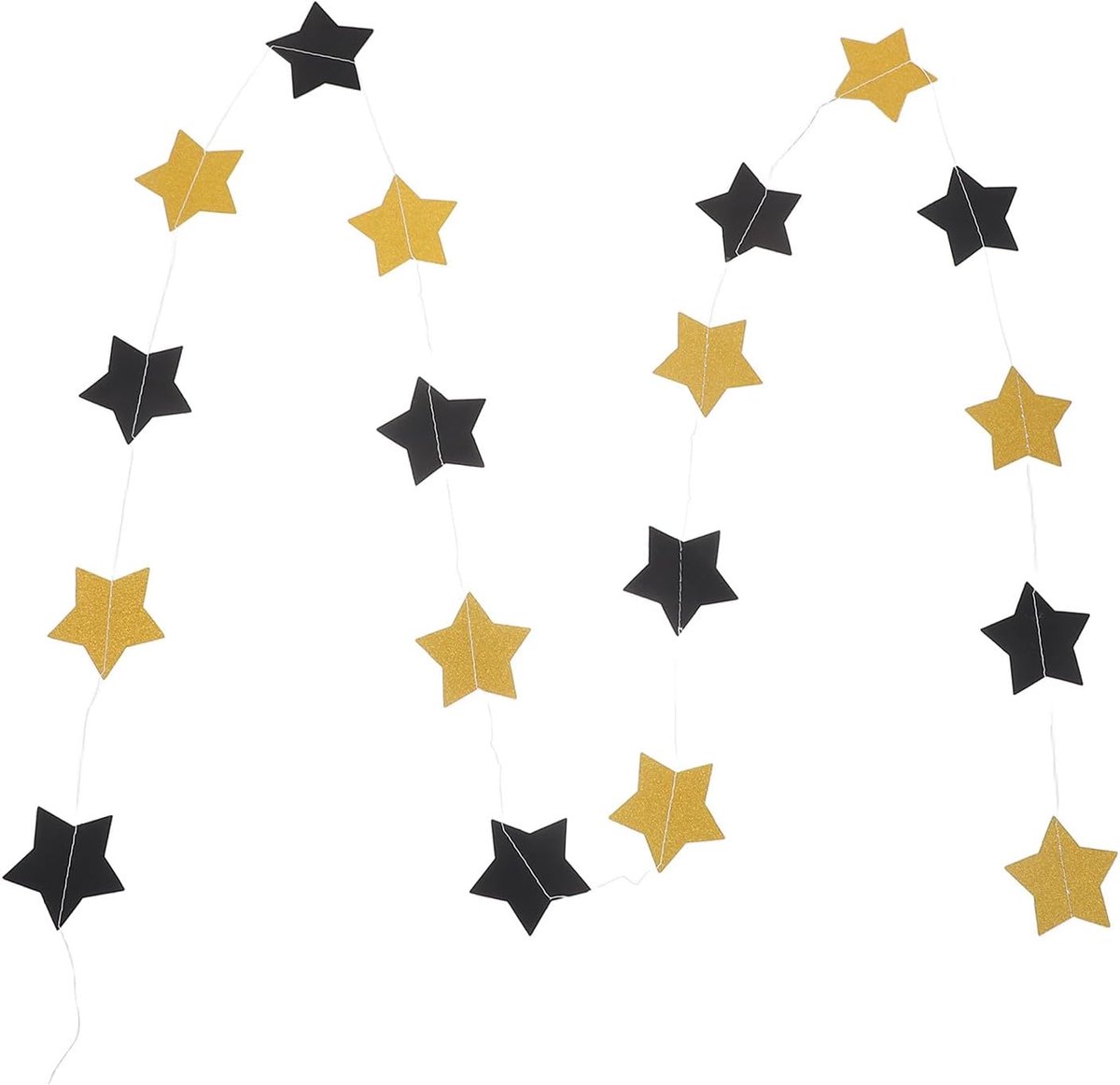 Set van 2 glittersterren slingers: gouden hangende sterdecoraties - papieren slinger voor babyshowers, verjaardagsfeestjes, plafonds in klaslokalen, elk 5 x 2 meter