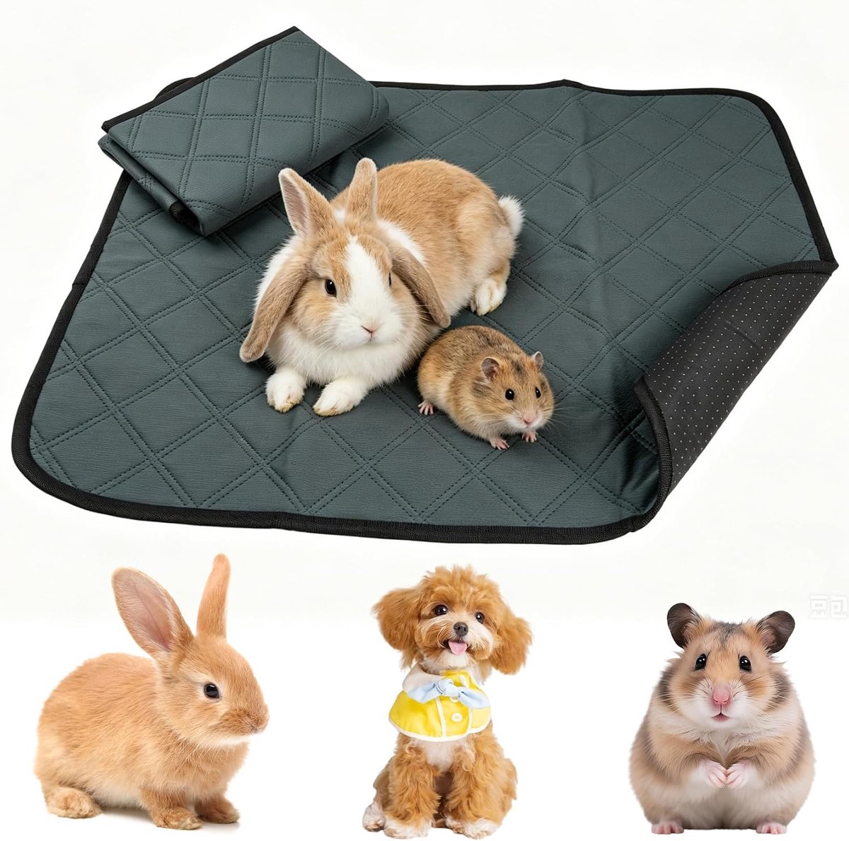 2 stuks Pipipads cavia-accessoires, waterdichte PIPI pads voor cavia's, huismat, wasbare PIPI onderleggers voor konijnenhuis, puppy's, hamsters, accessoires (45 x 60 cm, donkergrijs)
