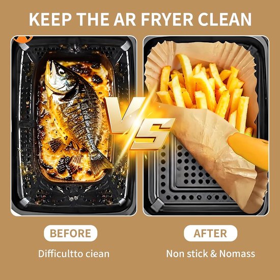 2/3,1 liter, 100 stuks bakpapier voor heteluchtfriteuse, bakpapier voor Tefal Easy Fry EY901810 EY905D 5,2/3,1L, accessoires heteluchtfriteuse voor Philips Airfryer Dual Basket 3000-serie — afbeelding 4