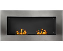 Bio-ethanol wandhaard - RVS sfeerhaard - 2 branders - 110 cm brede wandhaard - Zilver