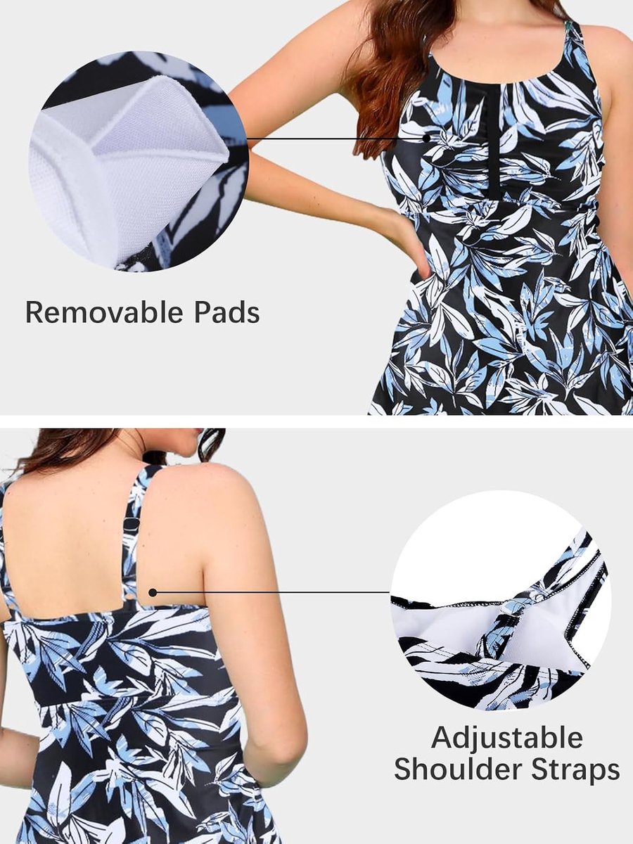 Tankini voor dames, badjurk, bloemenpatroon, badpak met shorts, badpak, grote maten