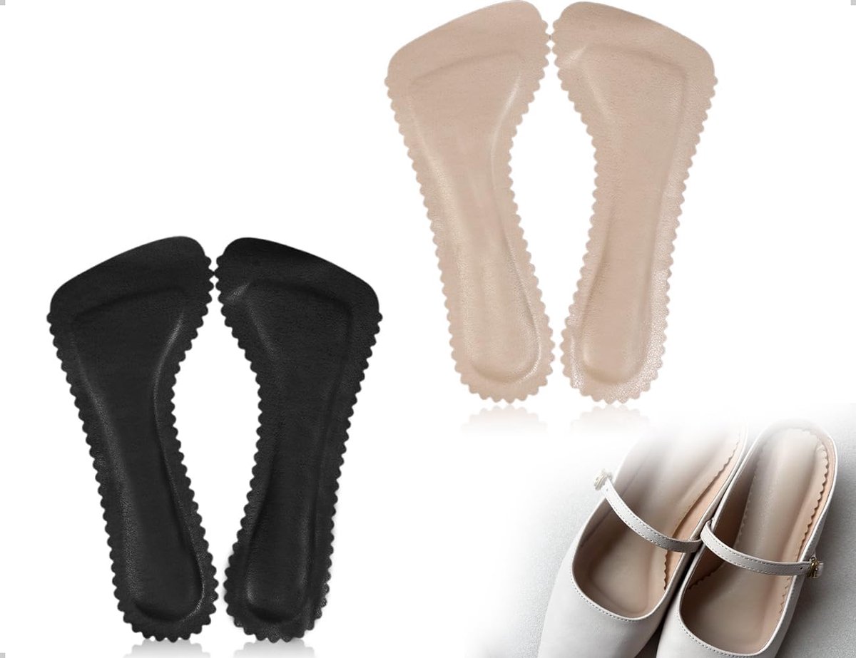 2 paar inlegzolen, zelfklevende antislip hielschoeninlegzolen, zachte voetkussens, gebruikt voor dames en vrouwen (huidskleur en zwart)