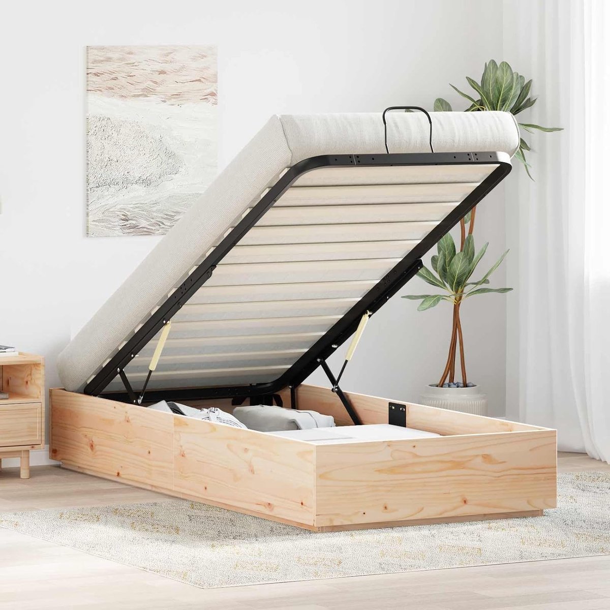Grenenhout opbergbed met royale opslagruimte naturel 90 x 200 cm
