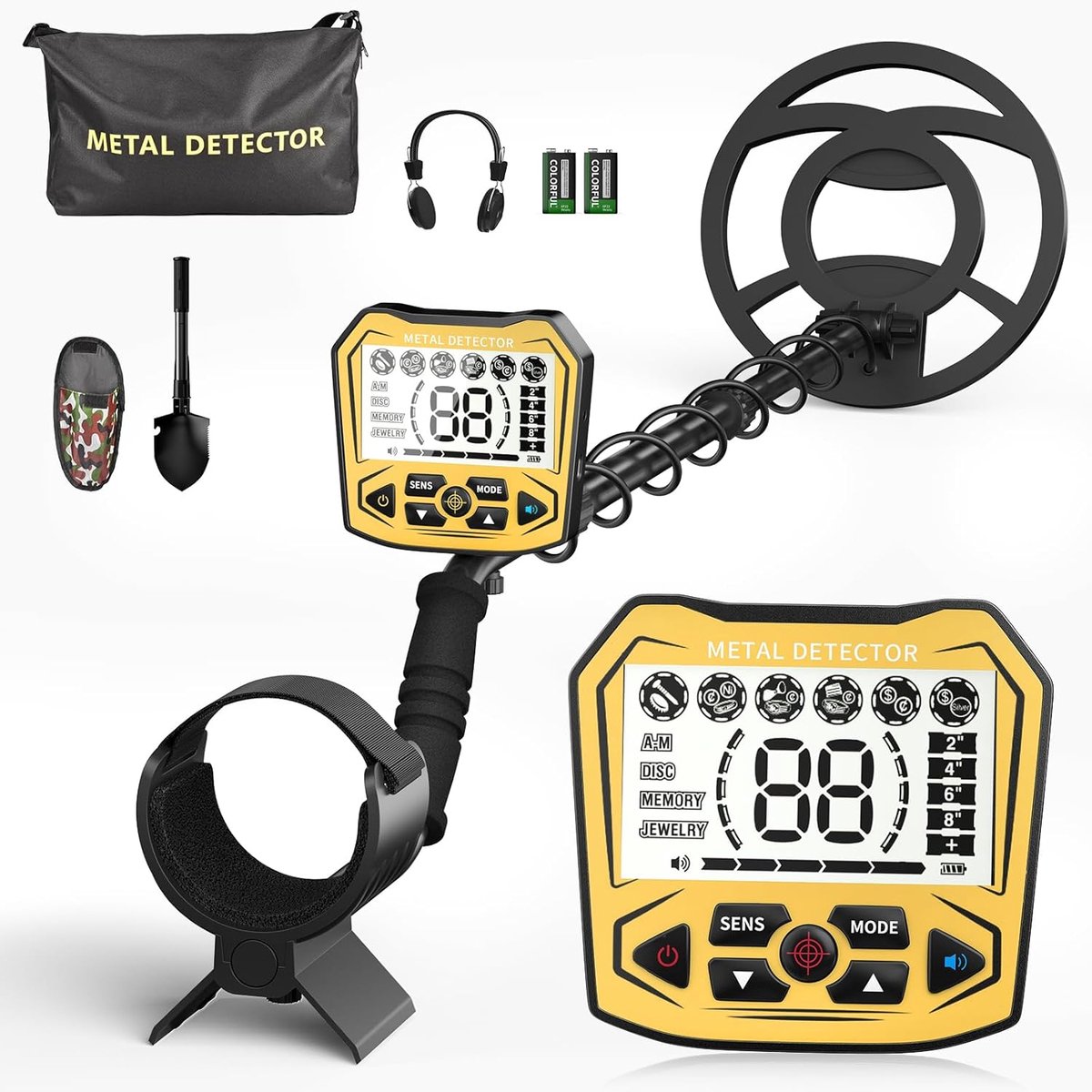 Metaaldetector, zeer nauwkeurig, verstelbare lengte 113 cm - 141 cm, 5 modi, oplaadbare professionele metaaldetectoren met lcd-scherm, IP68 waterdichte zoekspoel voor volwassenen en kinderen
