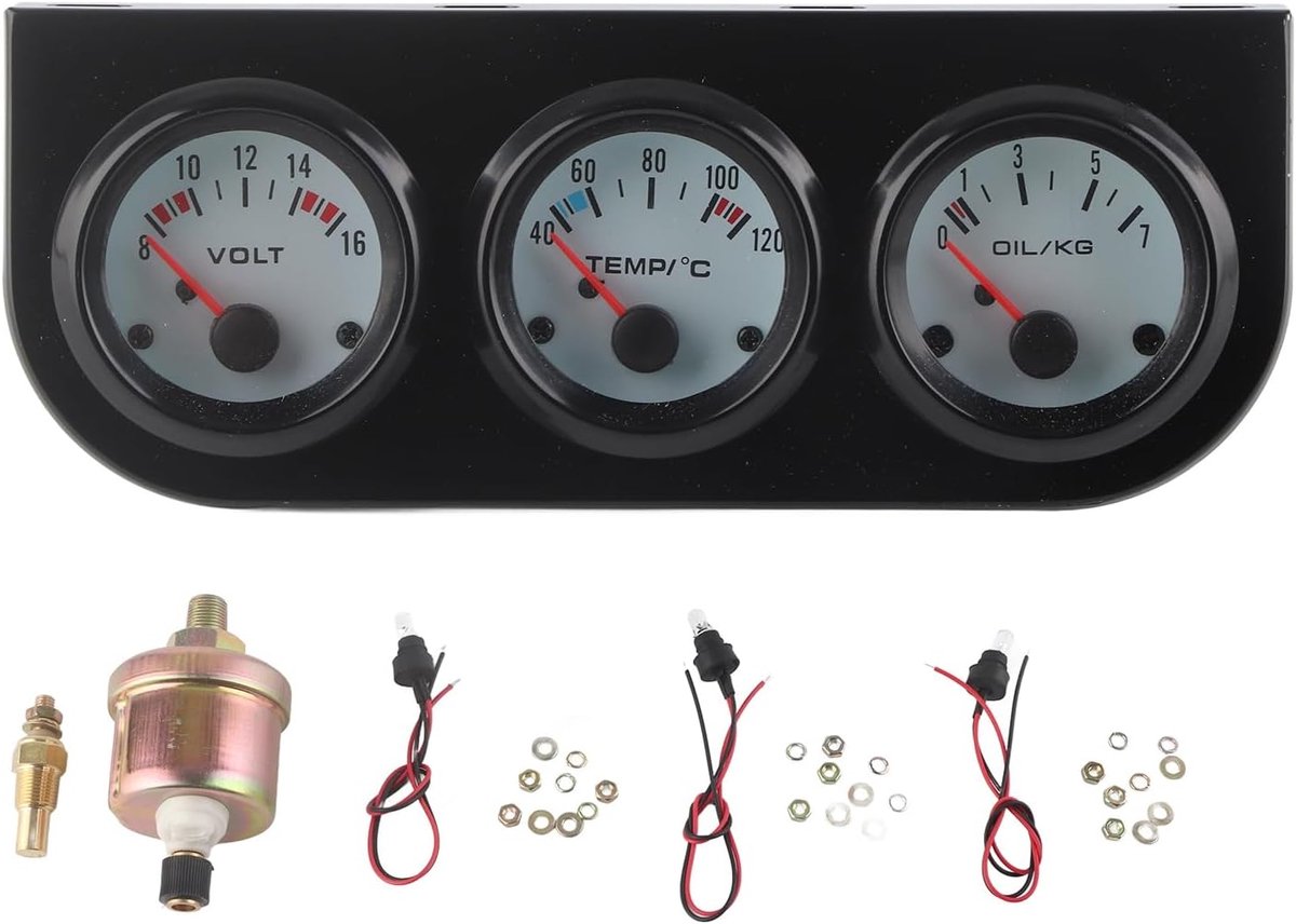 Auto Drievoudige Meterset, Watertemperatuur + Volt + Oliedrukmeter 52 Mm Instrument