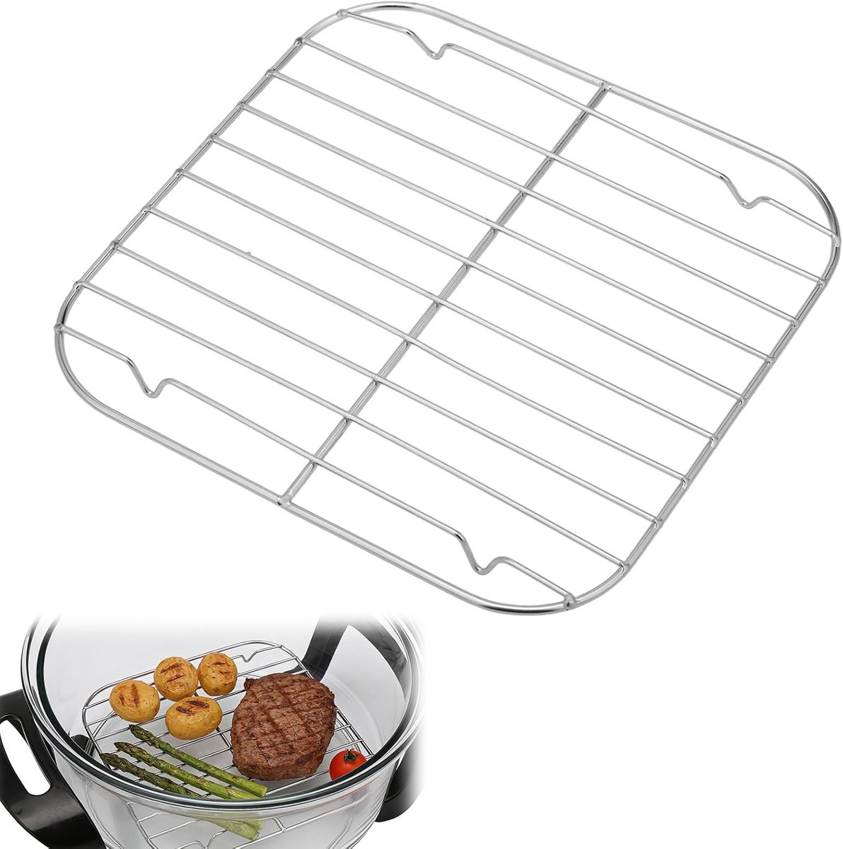 Crisper-Rek voor Airfryer, Accessoires Vervangende Bakplaat van 304 Roestvrij Staal voor Ninja Crispi Airfryer FN090 FN091 FN100 FN101 FN103 Duurzaam en Vaatwasmachinebestendig (Zilver)