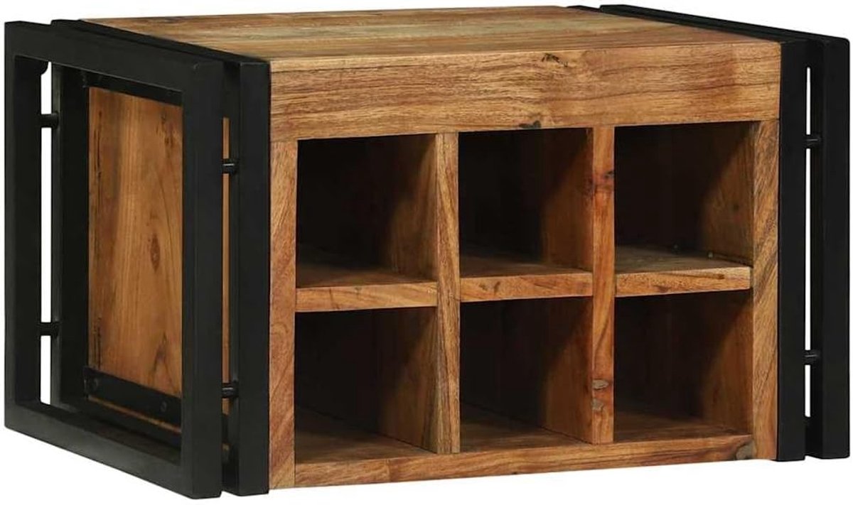 Wijnrek set van 2 massief hout acacia 46 x 35 x 27,5 cm wijnstandaard voor flessenopslag rustieke flessenhouder keuken
