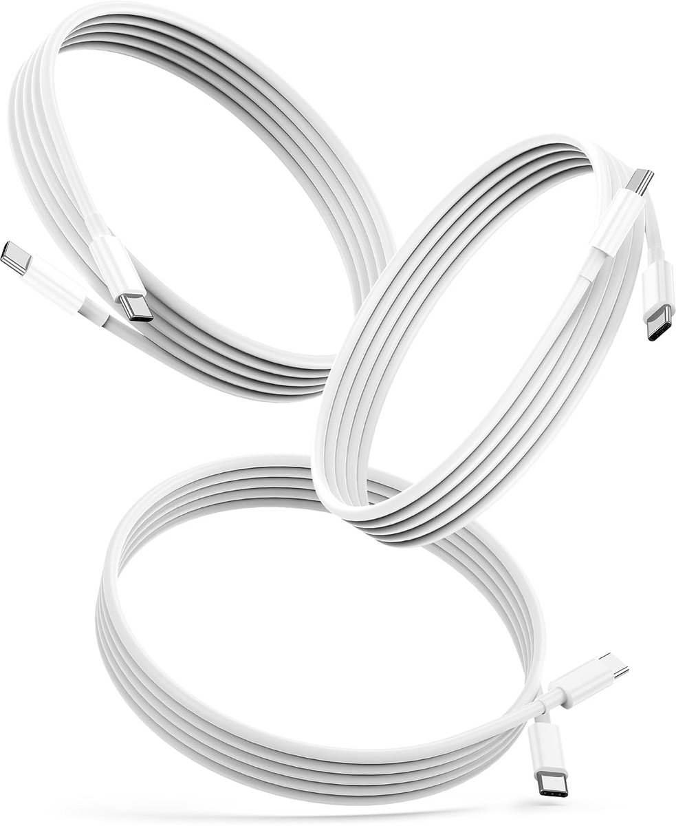 C naar USB C oplaadkabel 2 m snel opladen voor iPhone 17 16 15, 3 stuks 60 W lange USBC snellader kabel 2 m, snel opladen lange USB-C-oplaadkabel wit voor iPad Pro Max, Macbook Air, Samsung Galaxy
