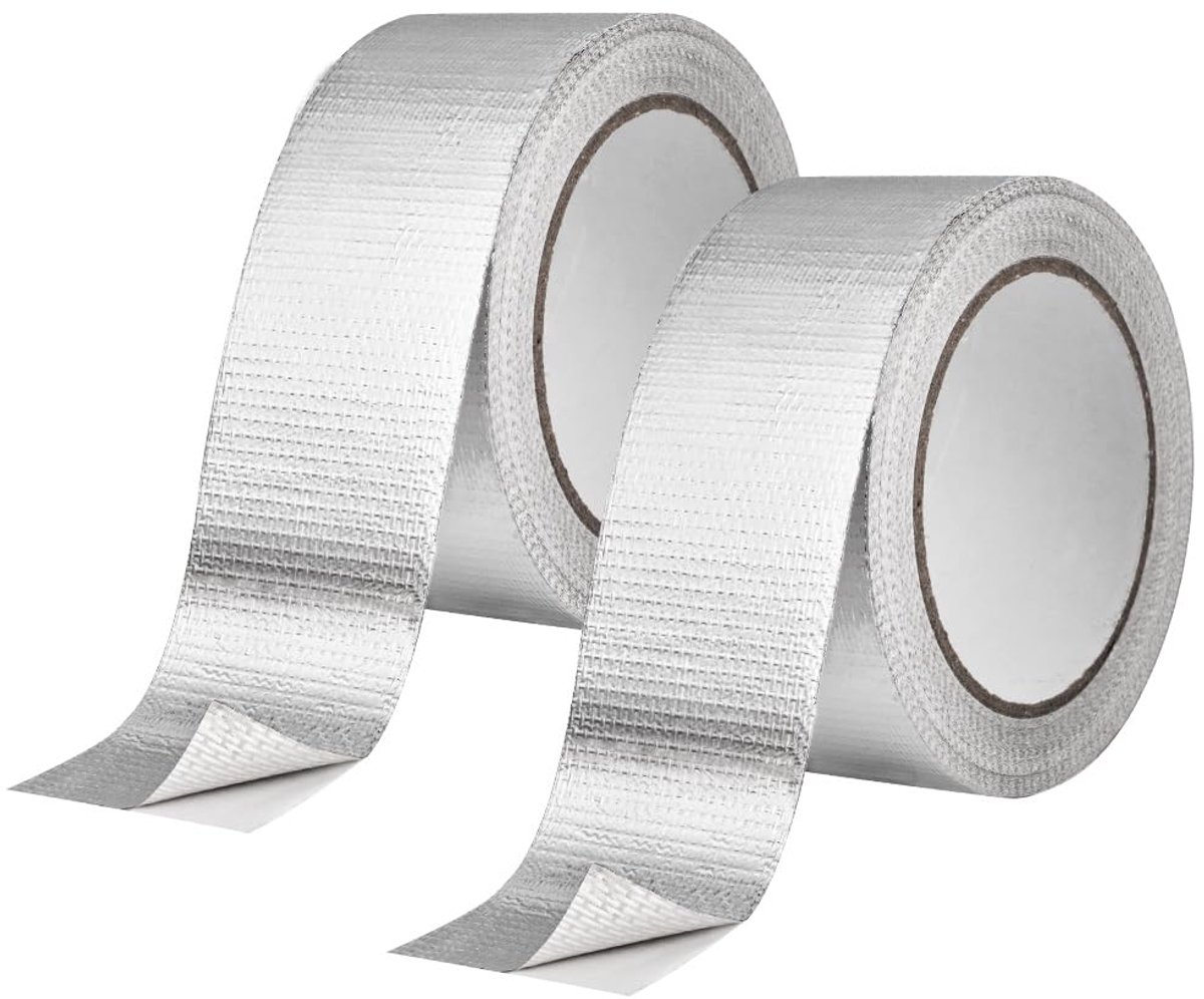 Aluminiumfolie Tape, Zilver Zzelfklevend Plakband met Glasvezel, Hittebestendig en Waterdicht Tape voor Huisreparaties Leidingen Isolatie Bevestiging en Industrieel(50mm*20m)