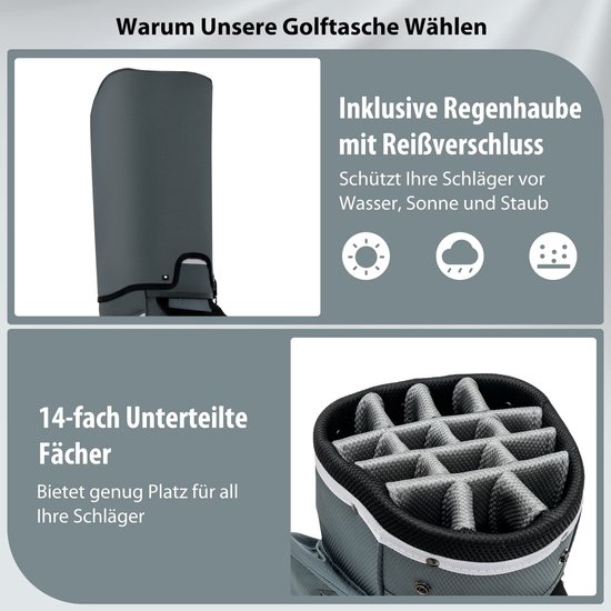 COSTWAY Golfkar Tas met 14 Verdelers Lichtgewicht Golfkar Tas met Schouderriem Draagbare Golf Club Tas met Regenkap/Stofkap — afbeelding 2