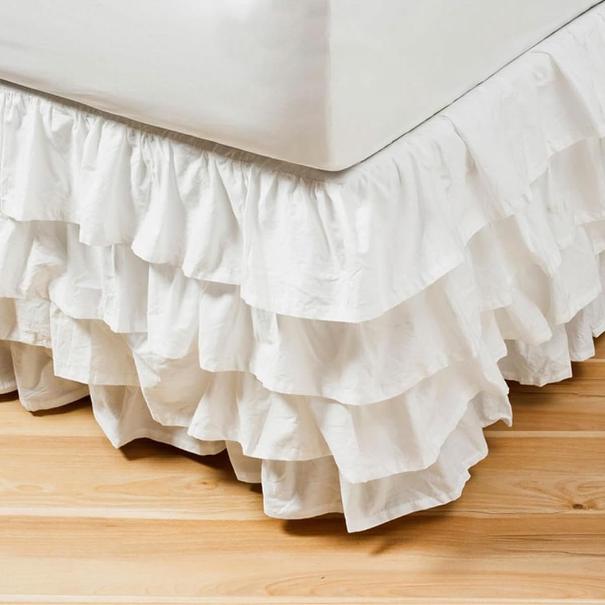 Bedrok met stofdichte kant, elastische wikkelrok Volant, elegante sprei met drie zijden van stof voor woondecoratie (200 x 200 x 45 cm, wit)