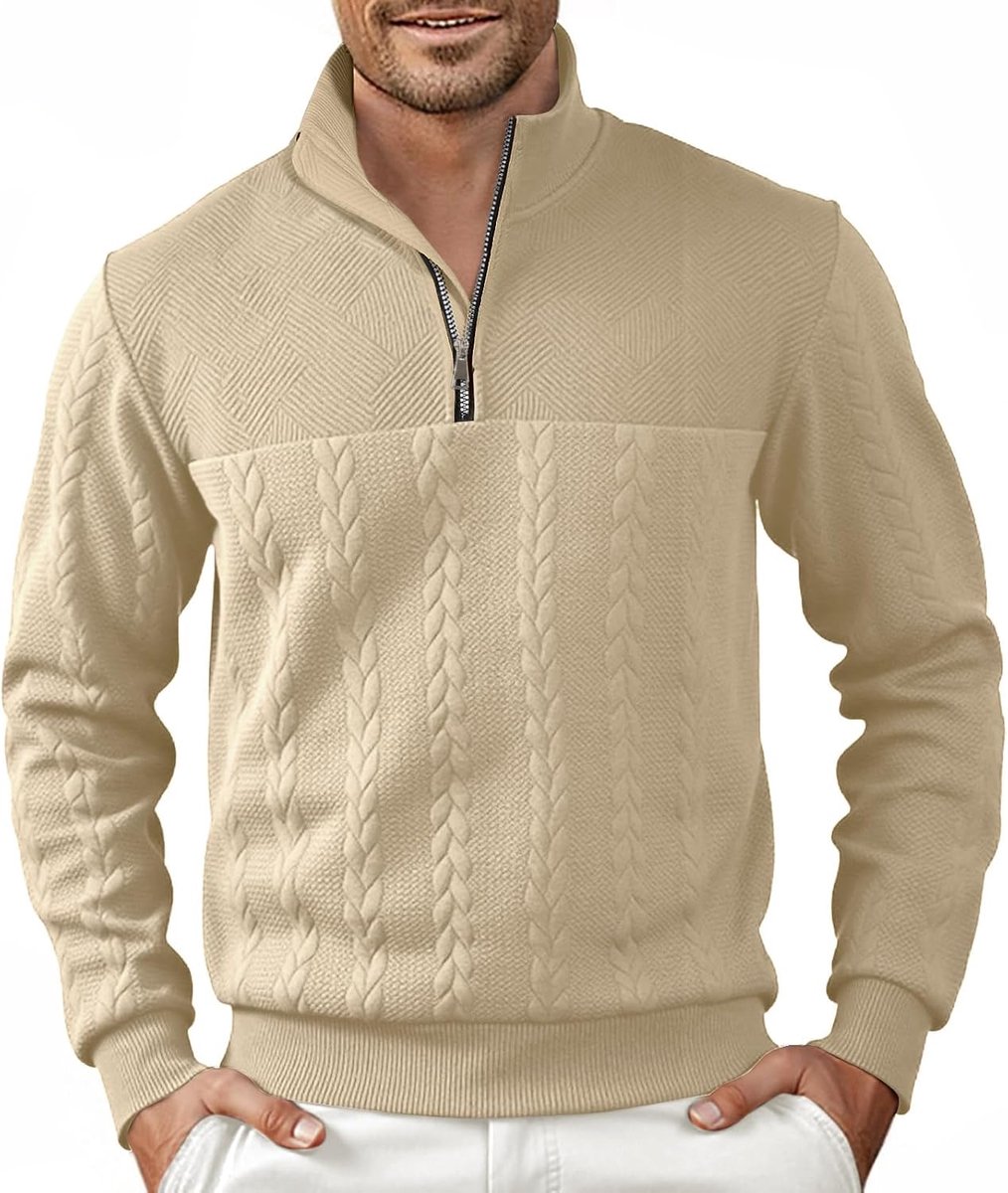 Pullover heren zip hals sweatshirt opstaande kraag gebreide trui lange mouwen lichte werktrui