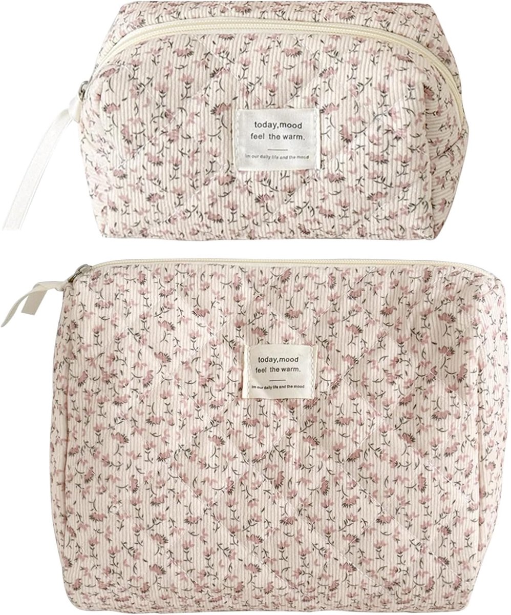 2 stuks cosmetische tassen voor dames, gepersonaliseerde make-uptas voor dames, make-uptas voor beginners, cosmeticatas organizer, reistas, elegante zee, ideaal als reiscadeau, Roze, 30 cm x