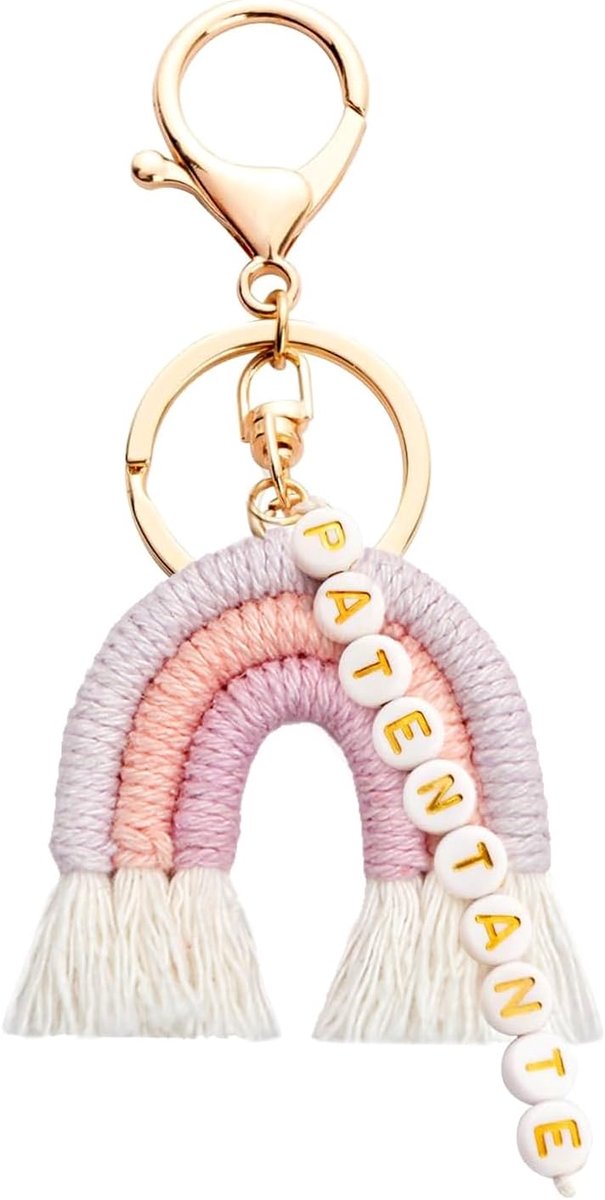 Macramé Boog - In - Hemel, Sleutelhanger Auto Vrouw met Parels, Gevlochten Katoenen Tas Accessoire, Ideaal Voor Geschenken (Moederdag, Verjaardag)
