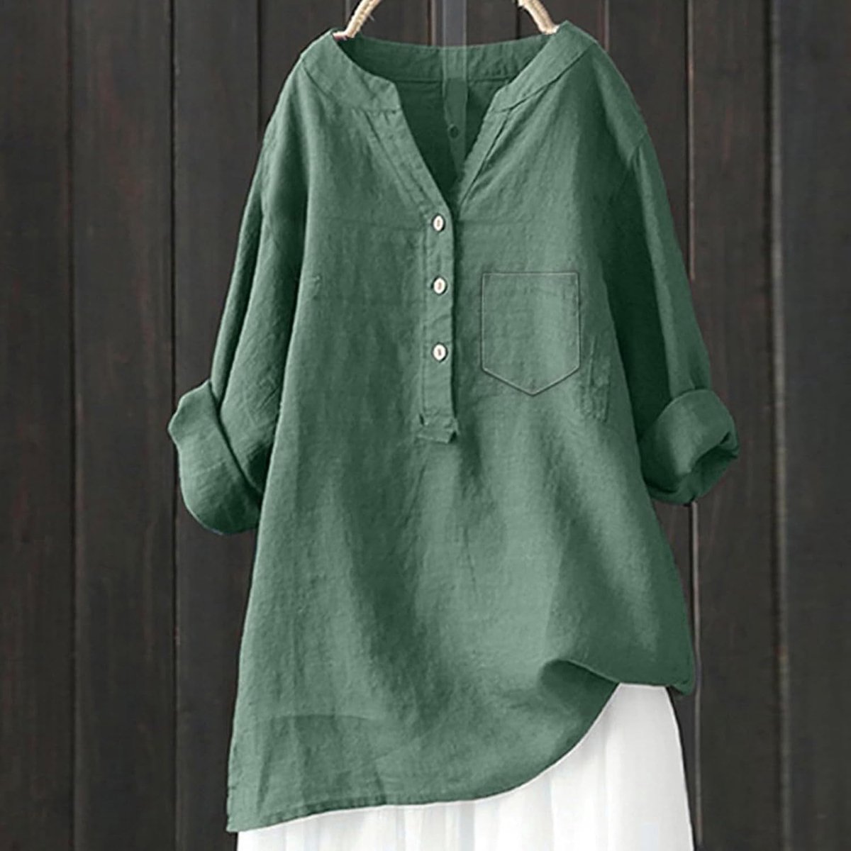 Lange blouse zomer, knoopsluiting, oversized, katoen en linnen, ademend