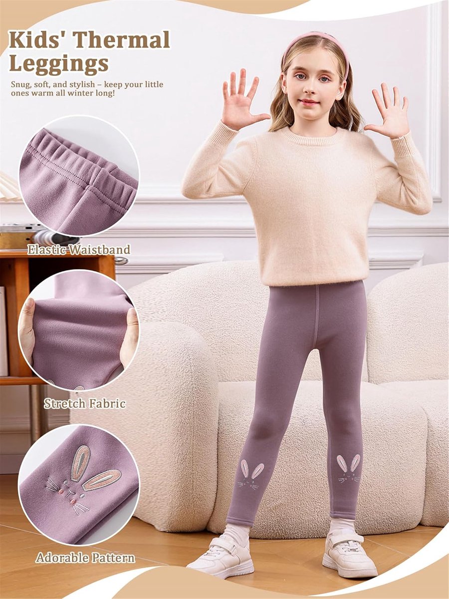 Thermolegging voor meisjes, katoen, gevoerd, thermische legging voor kinderen, lange thermobroek met borduurwerk, warme winterbroek