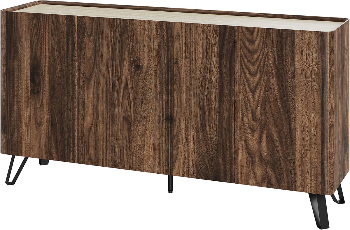 en.casa Sideboard Trorlon dressoir 160x40x83 cm walnootkleurig en travertijn [en.casa]