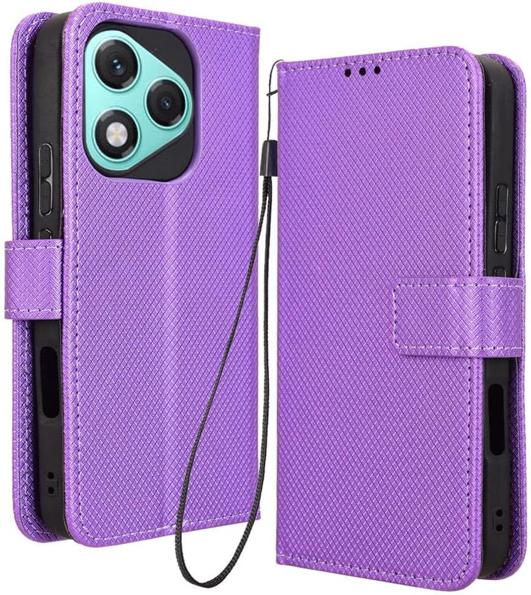 voor Honor 400 Lite Hoesje, Flip Telefoonhoesje met Kaarthouders, PU Leather Full Protective Book Case, schokbestendig, Purper