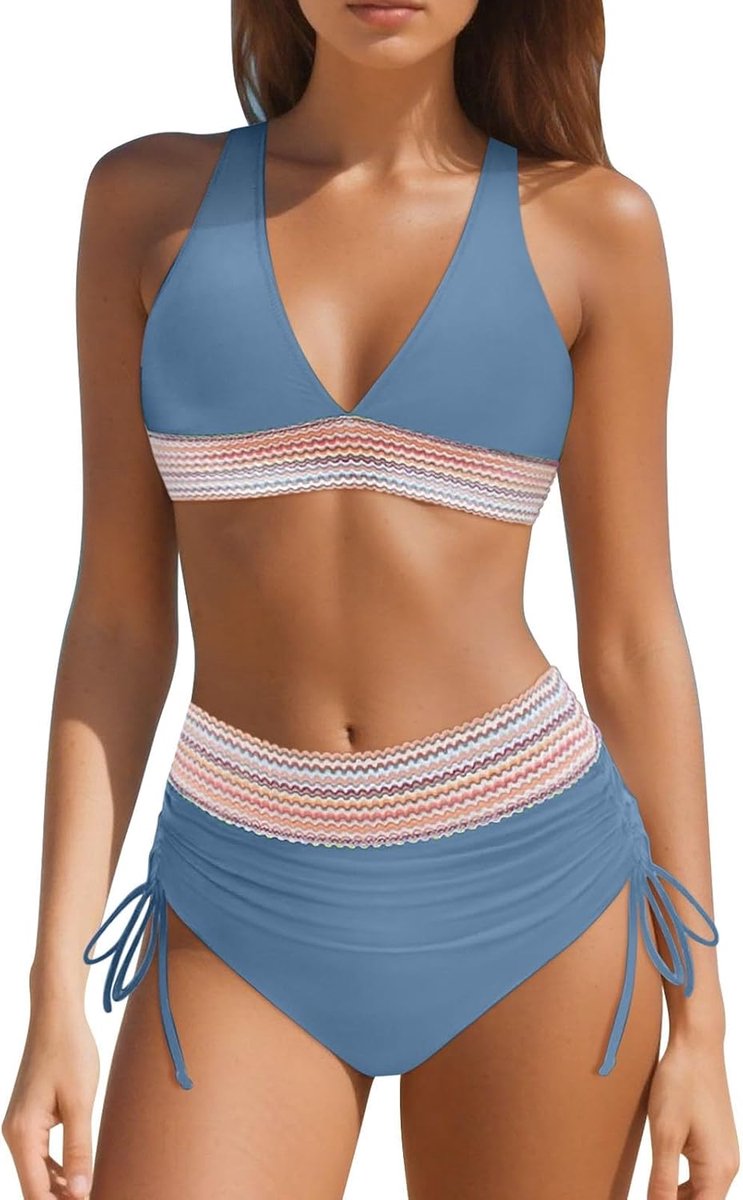 Tweedelige bikini met V-hals en hoge taille, kleurrijk